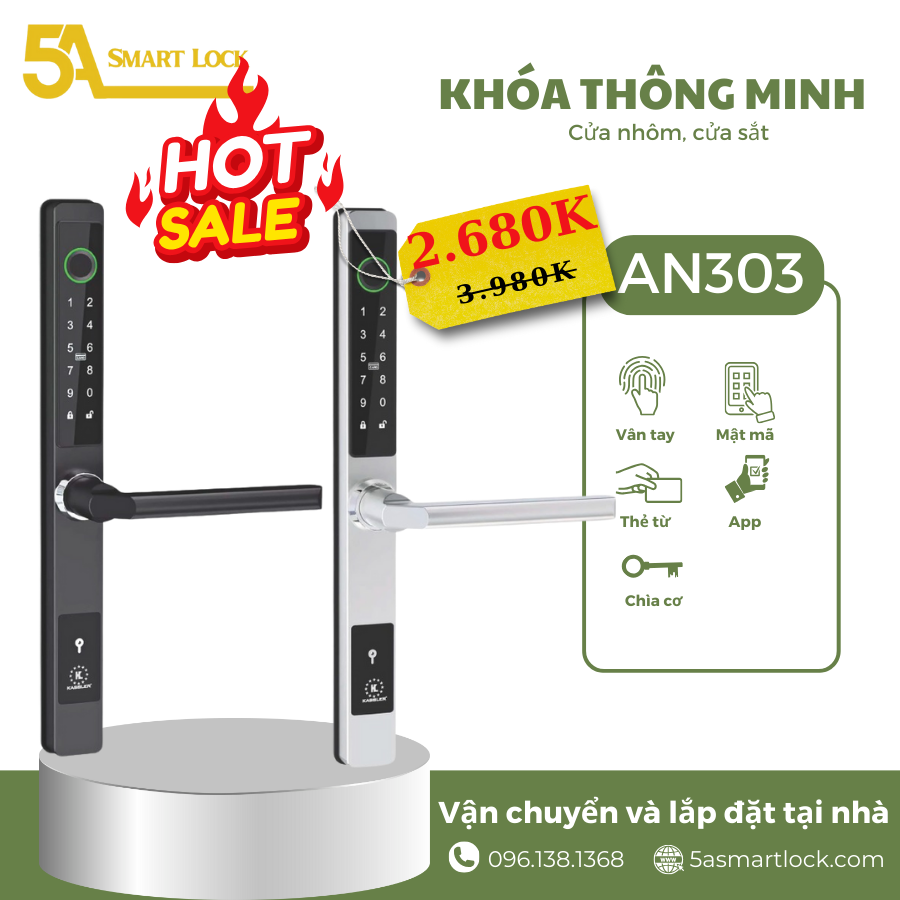 Khóa vân tay cửa nhôm 5A Smartlock AN303